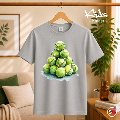 Kinder Grau – Kinder T-Shirt mit Tennisball-Weihnachtsbaum & Lichterkette