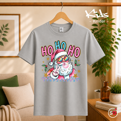 Kinder Grau – Cooler Weihnachtsmann Kinder T-Shirt mit Sonnenbrille & Kaugummi | HO HO HO Design