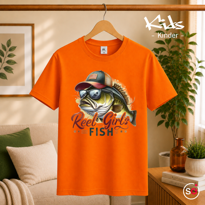Kinder Orange – Kinder T-Shirt 'Reel Girls Fish' mit coolem Angler-Fisch Motiv