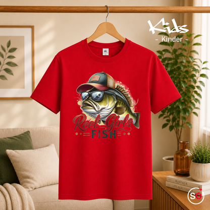 Kinder Rot – Kinder T-Shirt 'Reel Girls Fish' mit coolem Angler-Fisch Motiv
