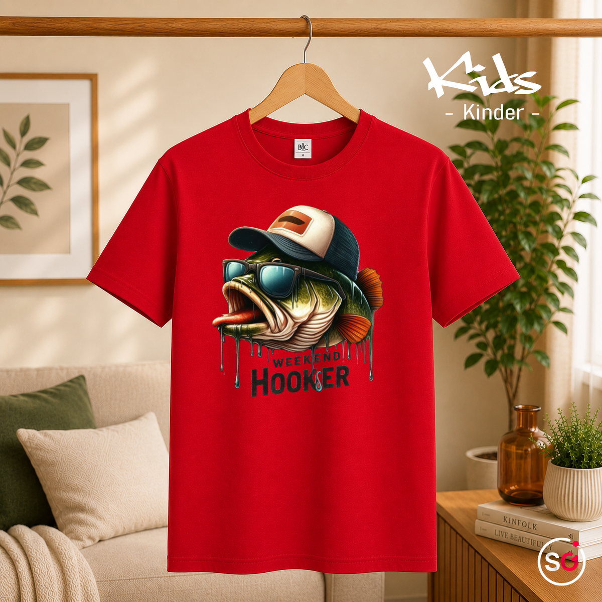 Kinder Rot – Kinder T-Shirt 'Weekend Hooker' mit coolem Angler-Fisch & Cappy