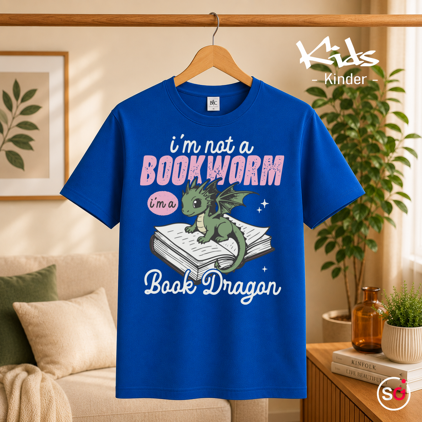 Kinder RoyalBlau – Kinder T-Shirt: 'I'm not a Bookworm, I'm a Book Dragon' – Süßer Lesedrachen Motiv