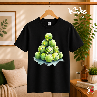 Kinder Schwarz – Kinder T-Shirt mit Tennisball-Weihnachtsbaum & Lichterkette