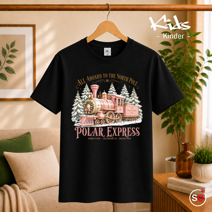 Kinder Schwarz – Kinder T-Shirt Polar Express | Weihnachtlicher Zug zum Nordpol im Winterwald