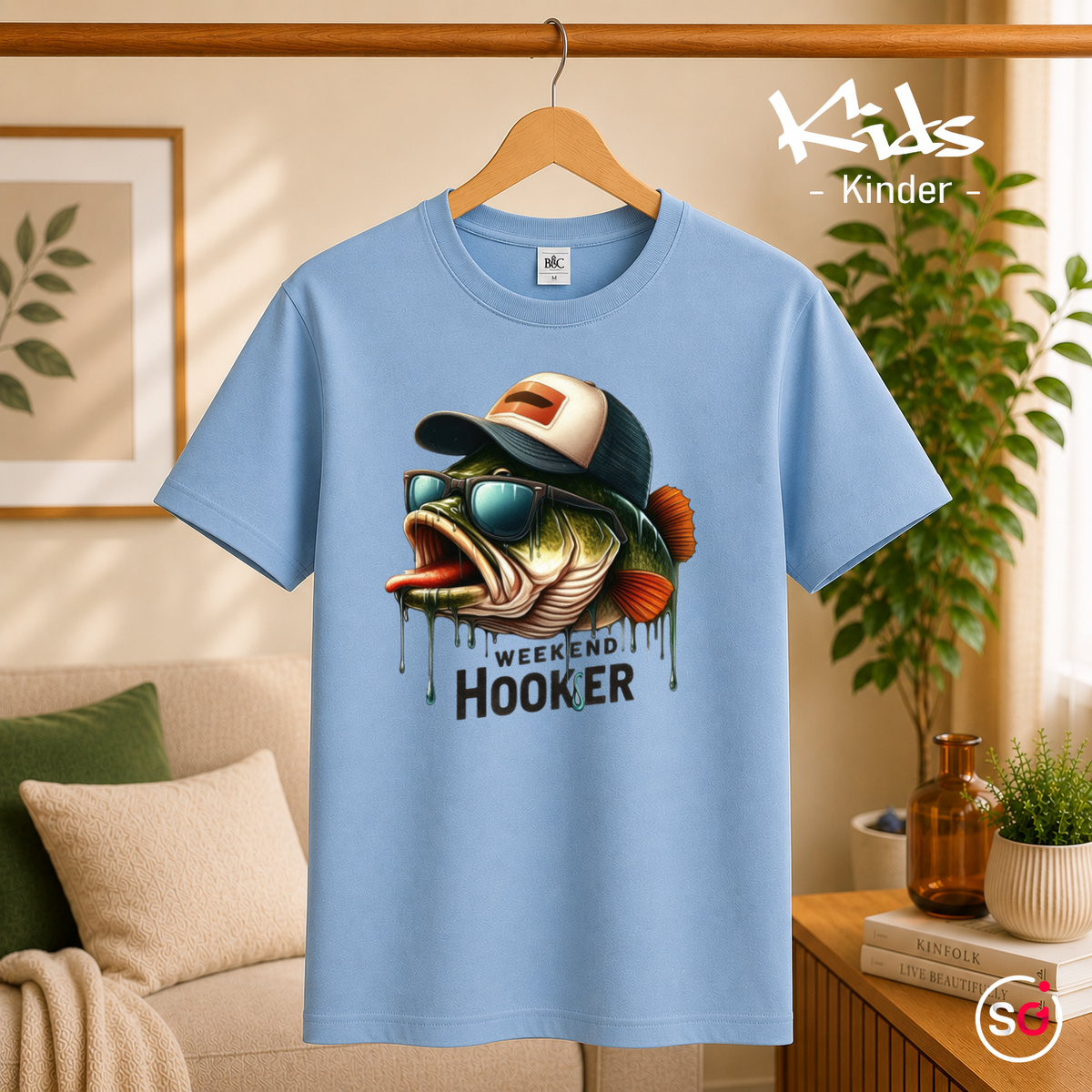 Kinder SkyBlau – Kinder T-Shirt 'Weekend Hooker' mit coolem Angler-Fisch & Cappy
