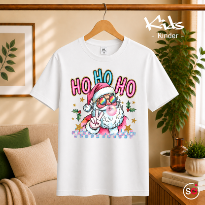 Kinder Weiß – Cooler Weihnachtsmann Kinder T-Shirt mit Sonnenbrille & Kaugummi | HO HO HO Design