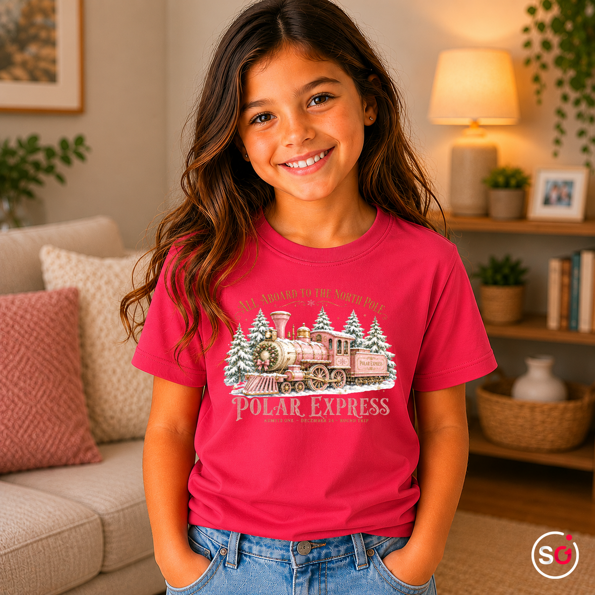 Kinder Fuchsia – Kinder T-Shirt Polar Express | Weihnachtlicher Zug zum Nordpol im Winterwald