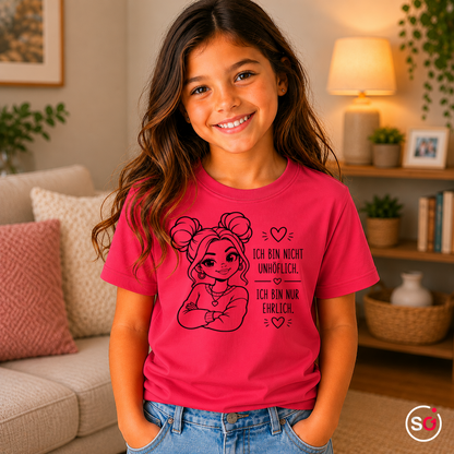Kinder Fuchsia – Kinder T-Shirt mit frechem Spruch „Ich bin nur ehrlich“ und coolem Mädchen-Motiv