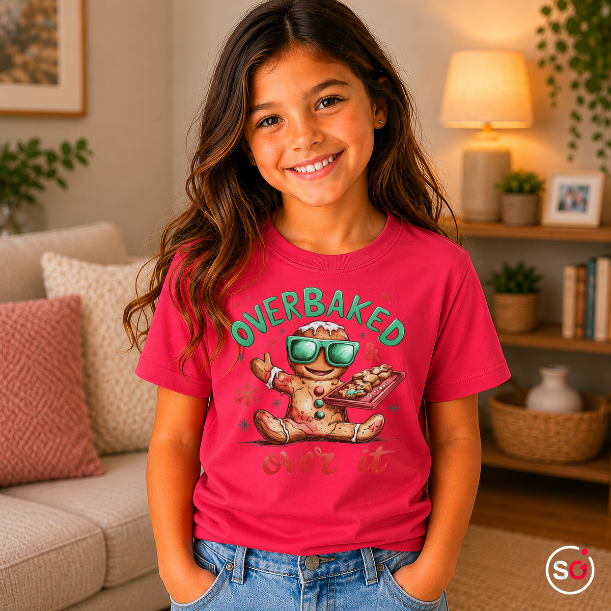 Kinder Fuchsia – Kinder T-Shirt mit coolem Lebkuchenmann | "Overbaked & over it" Weihnachts-Spruch