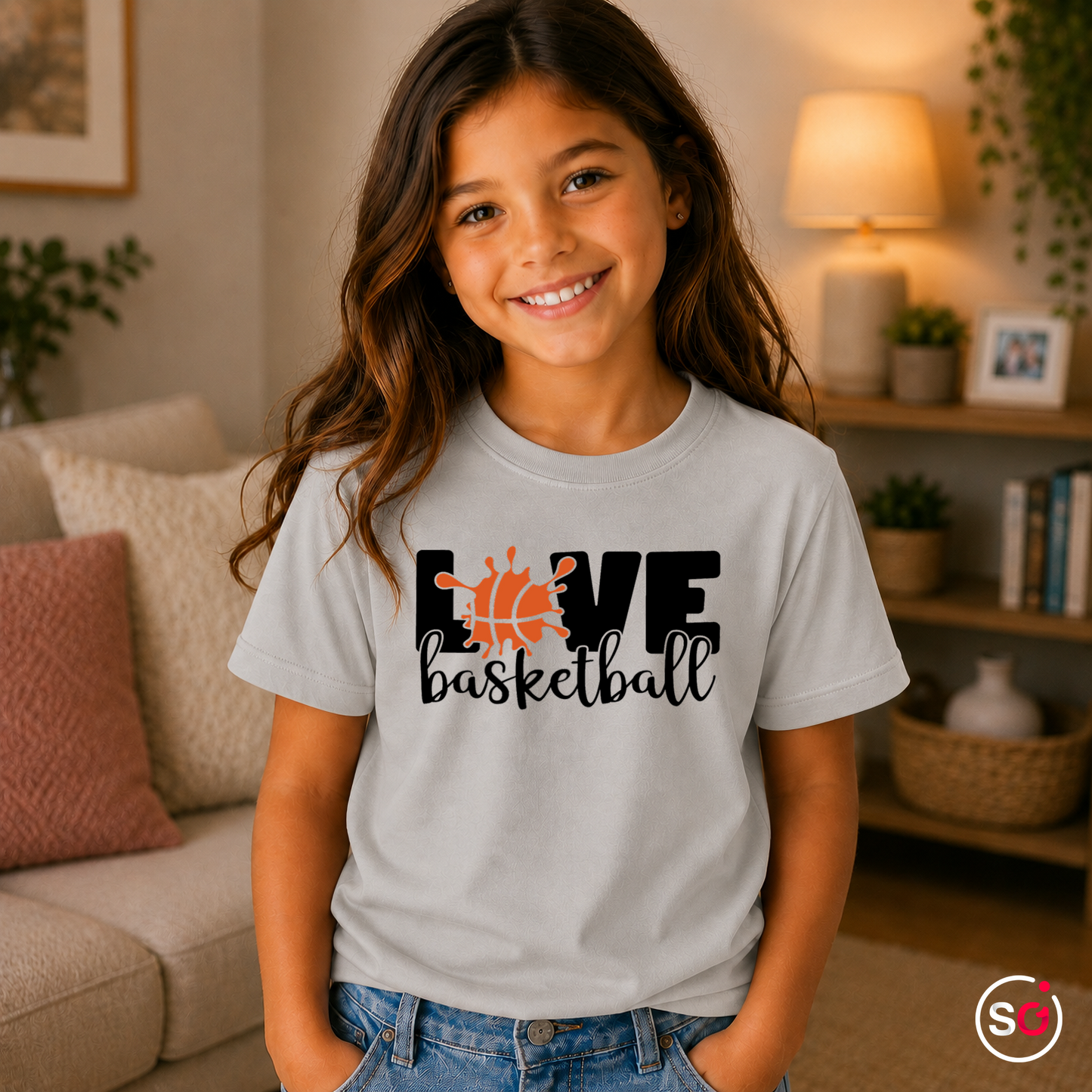 Kinder Grau – Kinder T-Shirt 'Live Basketball' | Sportliches Design mit coolem Basketball-Splash-Motiv