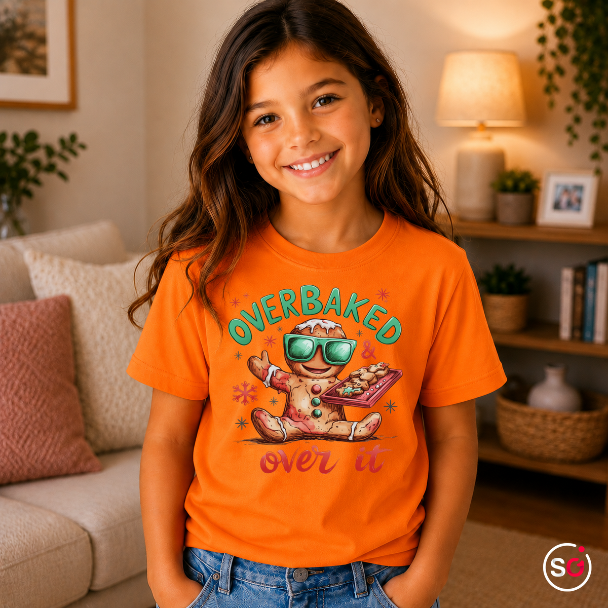 Kinder Orange – Kinder T-Shirt mit coolem Lebkuchenmann | "Overbaked & over it" Weihnachts-Spruch