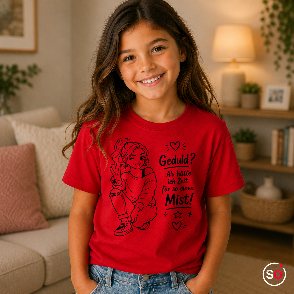 Kinder Rot – Kinder T-Shirt 'Geduld? Mist!' – Freches Mädchen Design mit coolem Spruch