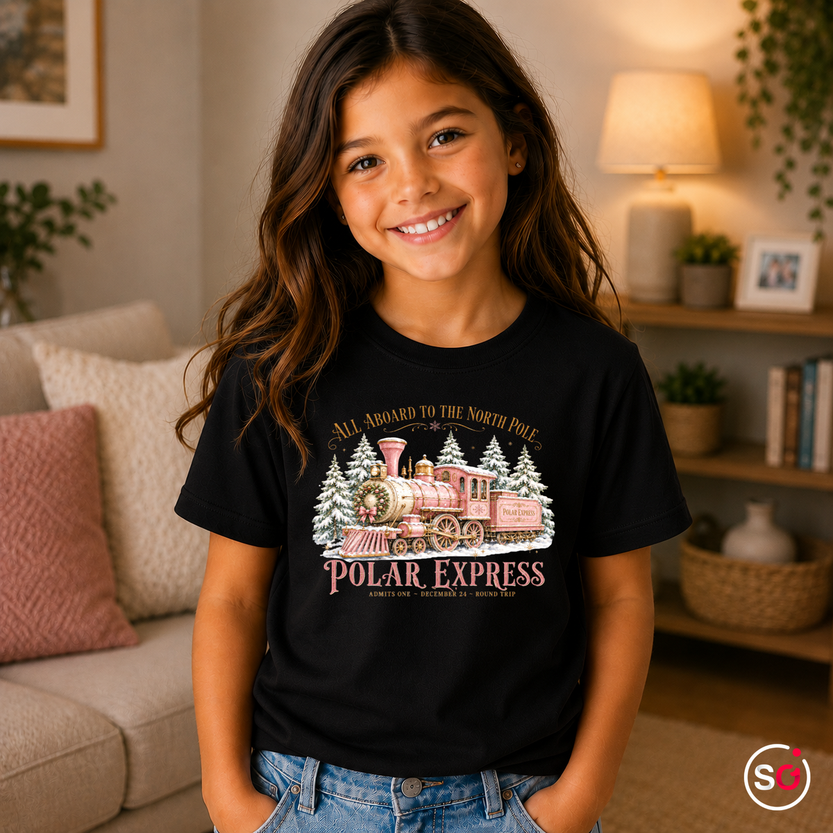 Kinder Schwarz – Kinder T-Shirt Polar Express | Weihnachtlicher Zug zum Nordpol im Winterwald
