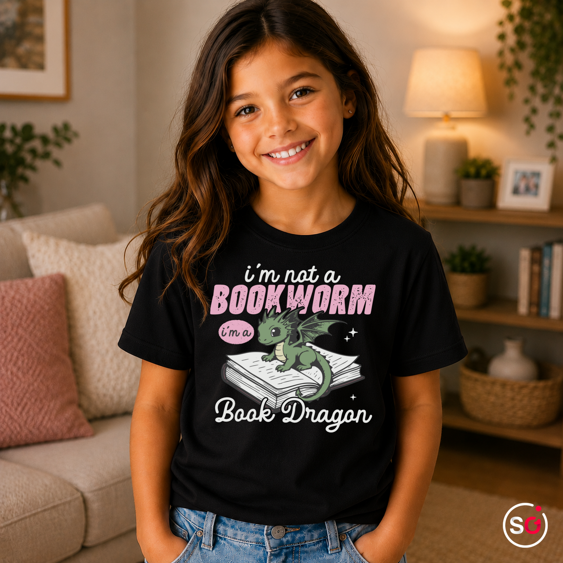 Kinder Schwarz – Kinder T-Shirt: 'I'm not a Bookworm, I'm a Book Dragon' – Süßer Lesedrachen Motiv