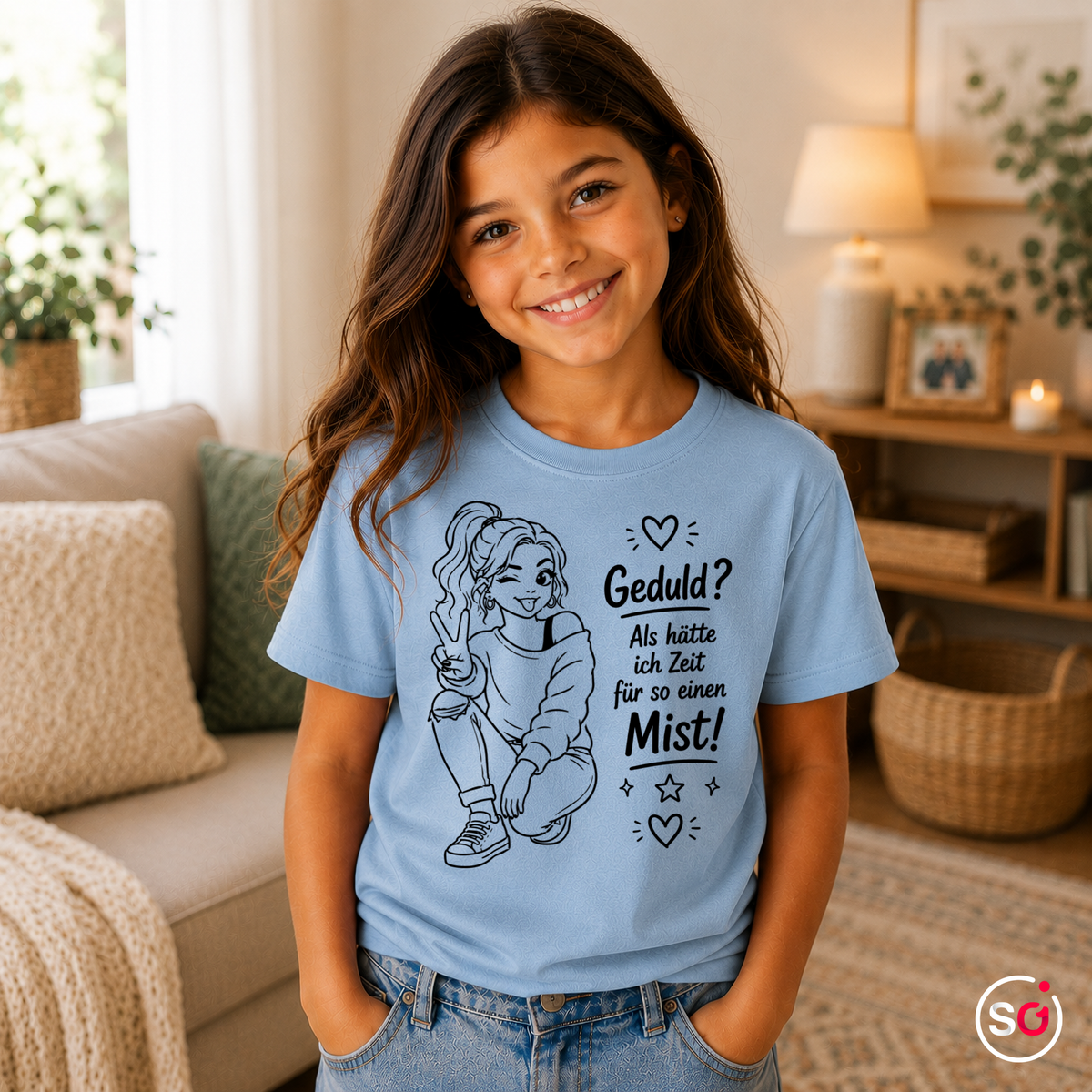 Kinder SkyBlau – Kinder T-Shirt 'Geduld? Mist!' – Freches Mädchen Design mit coolem Spruch