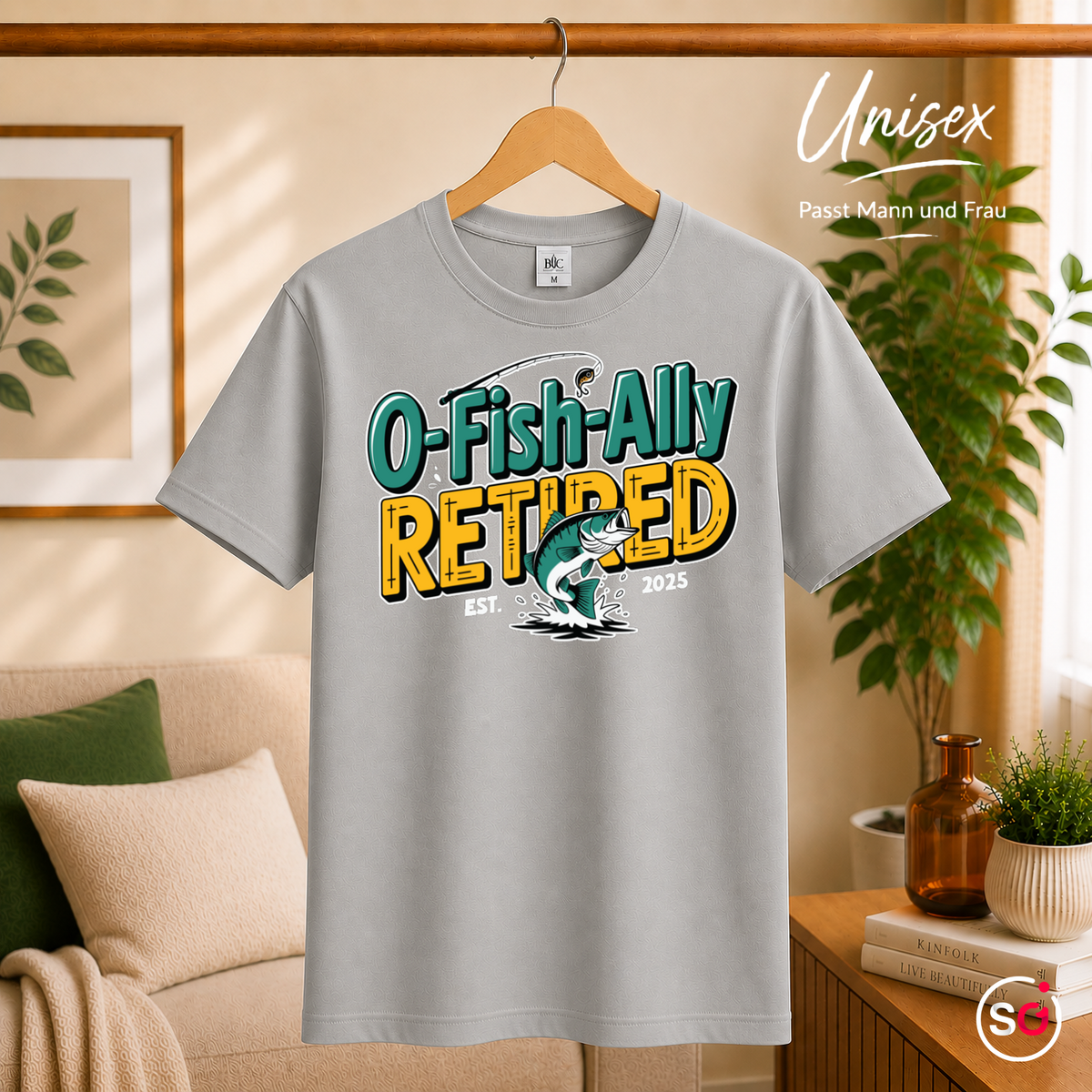 Unisex Grau – O-Fish-Ally Retired 2025 T-Shirt | Witziges Angler-Motiv für den Ruhestand