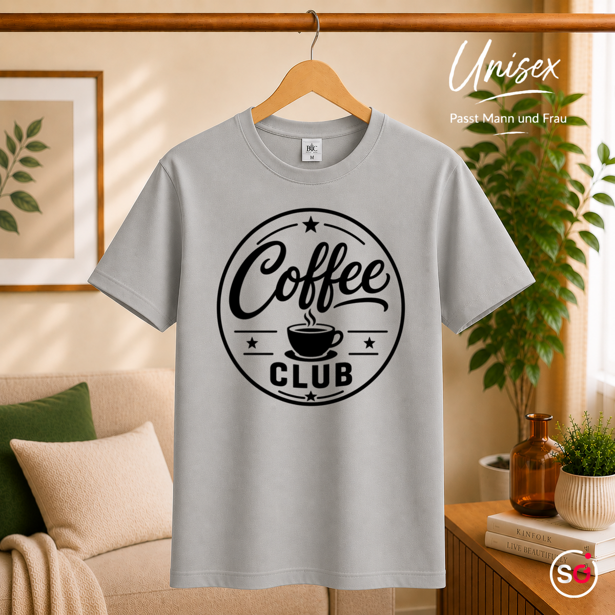 Unisex Grau – T-Shirt mit Coffee Club Emblem | Retro-Logo für Kaffee-Liebhaber