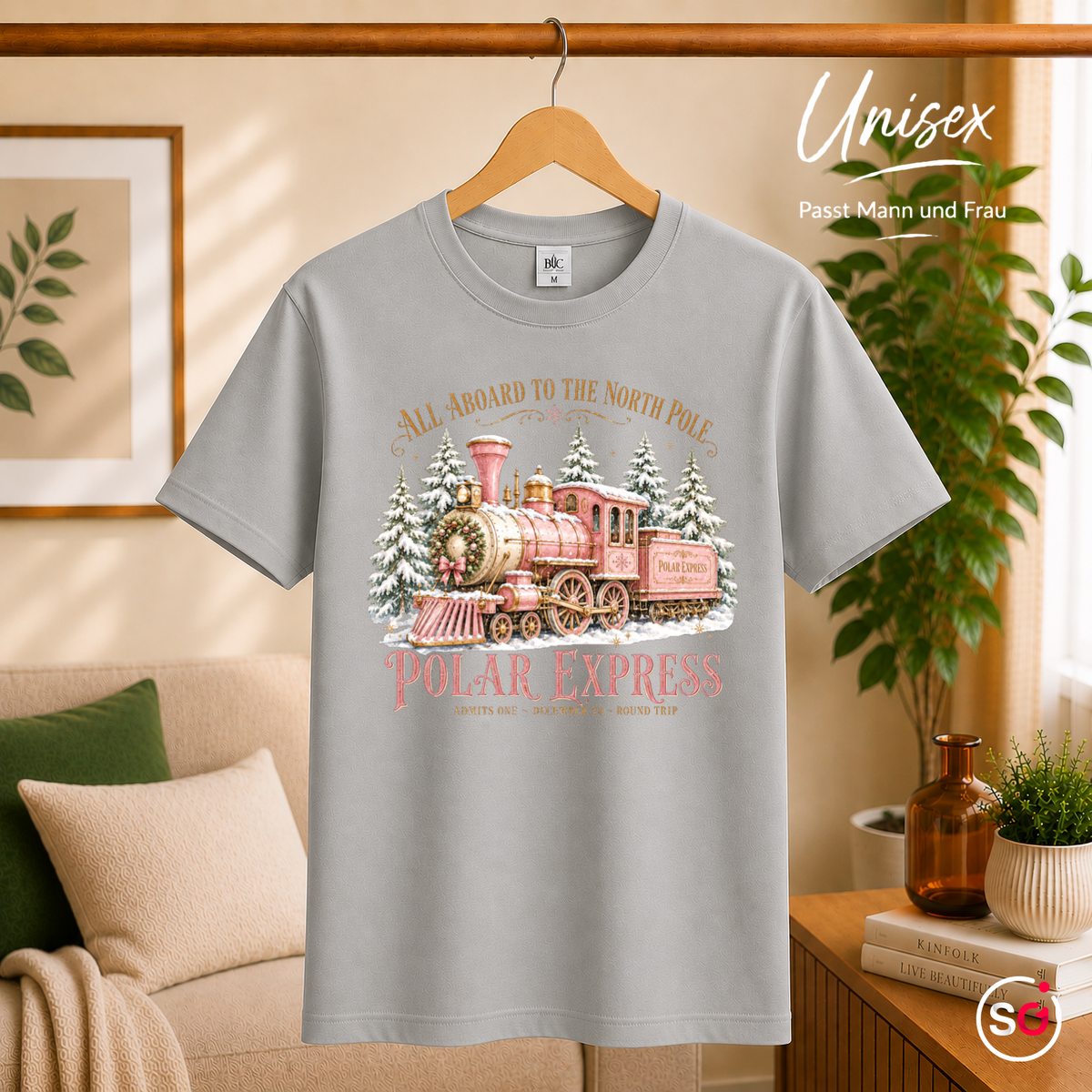 Unisex Grau – T-Shirt Polar Express: Magische Weihnachtsfahrt zum Nordpol im Vintage-Design