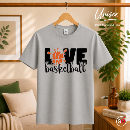 Unisex Grau – Love Basketball T-Shirt mit dynamischem Splash-Art-Design