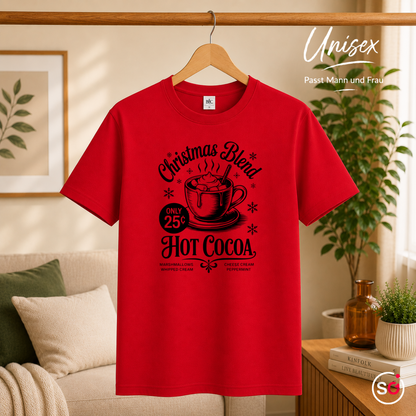 Unisex Rot – T-Shirt mit Hot Cocoa Motiv 'Christmas Blend' im nostalgischen Retro-Design