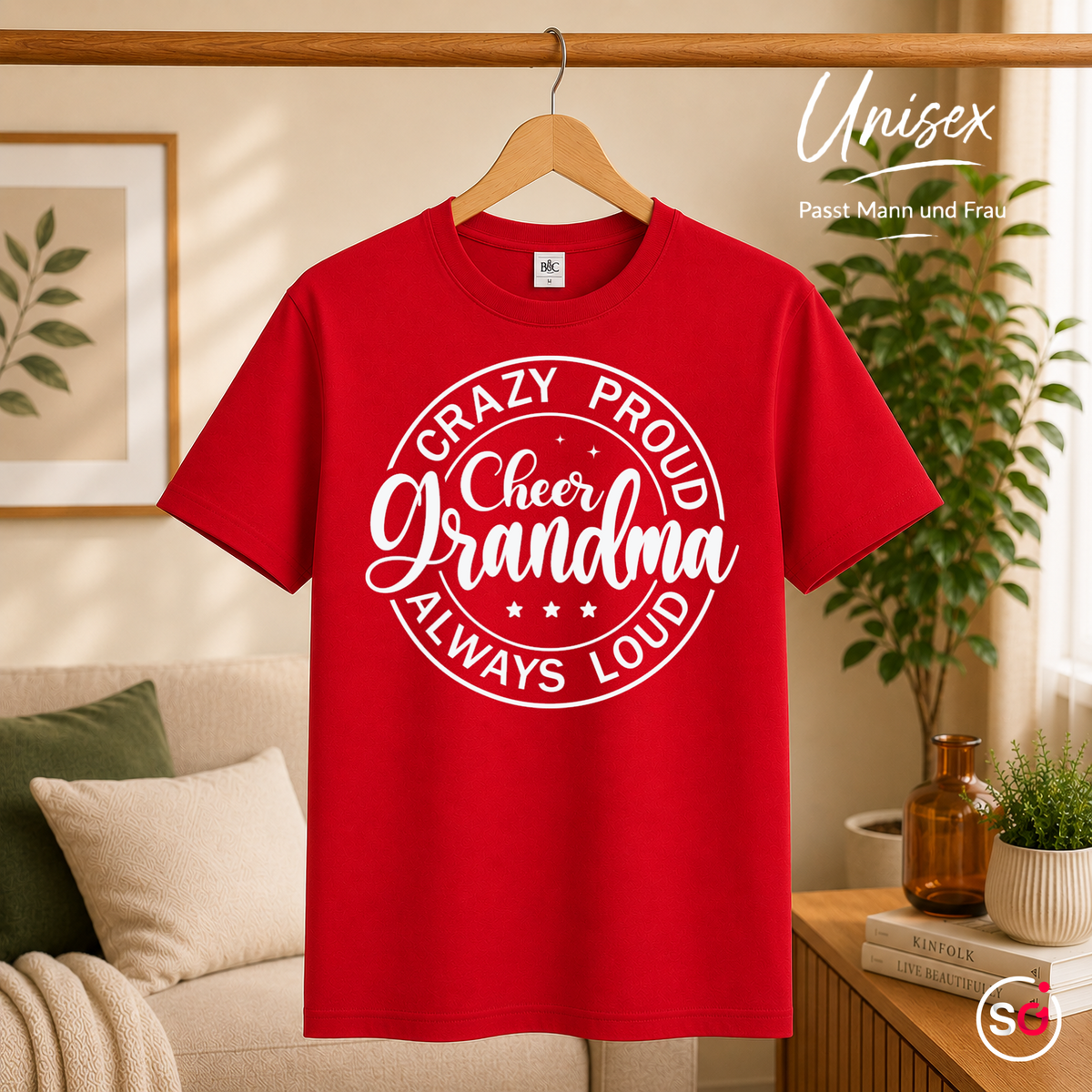 Unisex Rot – T-Shirt mit „Crazy Proud Cheer Grandma“ Spruch für die stolzeste und lauteste Oma