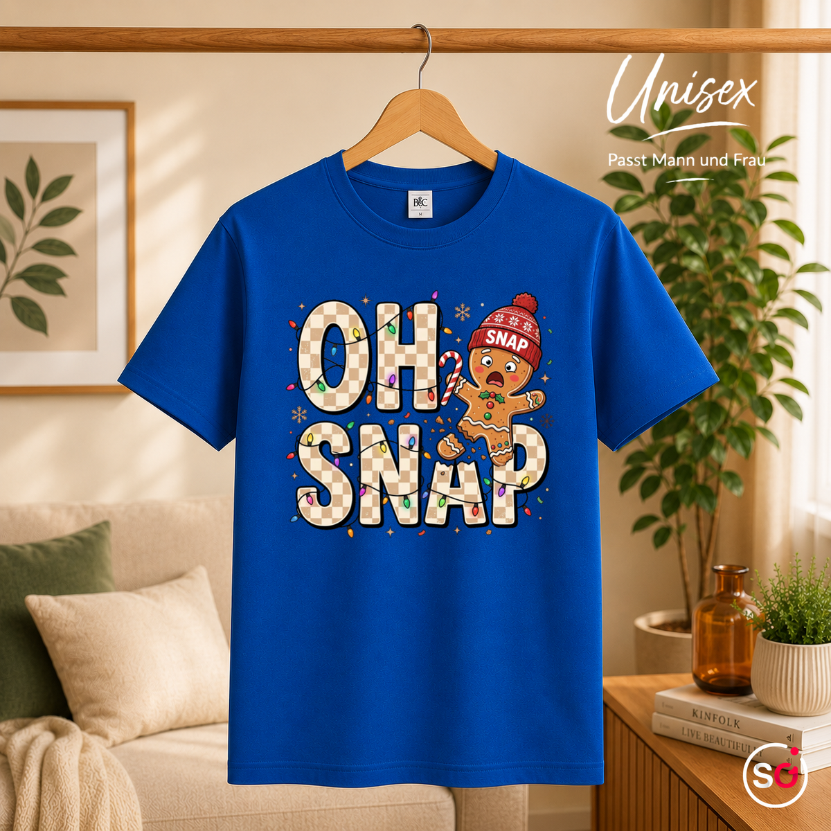 Unisex RoyalBlau – Oh Snap T-Shirt mit lustigem Lebkuchenmann | Witziges Design für die Weihnachtszeit & Advent