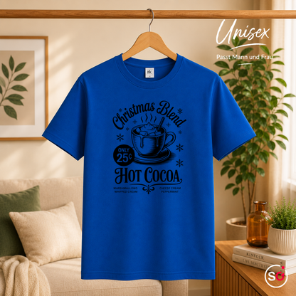 Unisex RoyalBlau – T-Shirt mit Hot Cocoa Motiv 'Christmas Blend' im nostalgischen Retro-Design