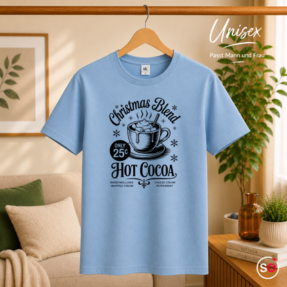 Unisex SkyBlau – T-Shirt mit Hot Cocoa Motiv 'Christmas Blend' im nostalgischen Retro-Design