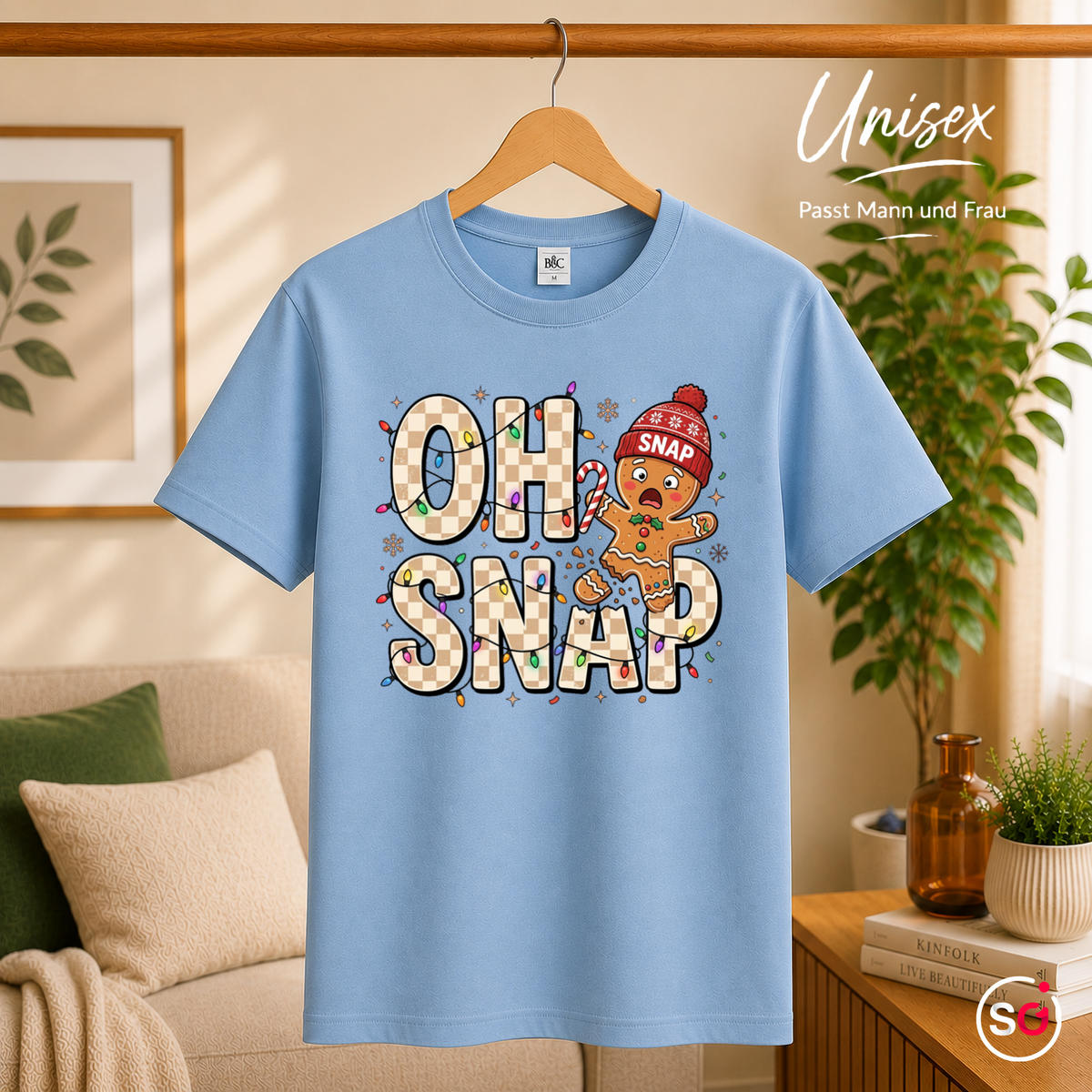 Unisex SkyBlau – Oh Snap T-Shirt mit lustigem Lebkuchenmann | Witziges Design für die Weihnachtszeit & Advent