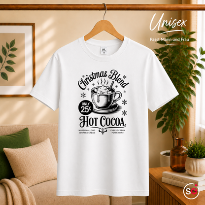 Unisex Weiß – T-Shirt mit Hot Cocoa Motiv 'Christmas Blend' im nostalgischen Retro-Design