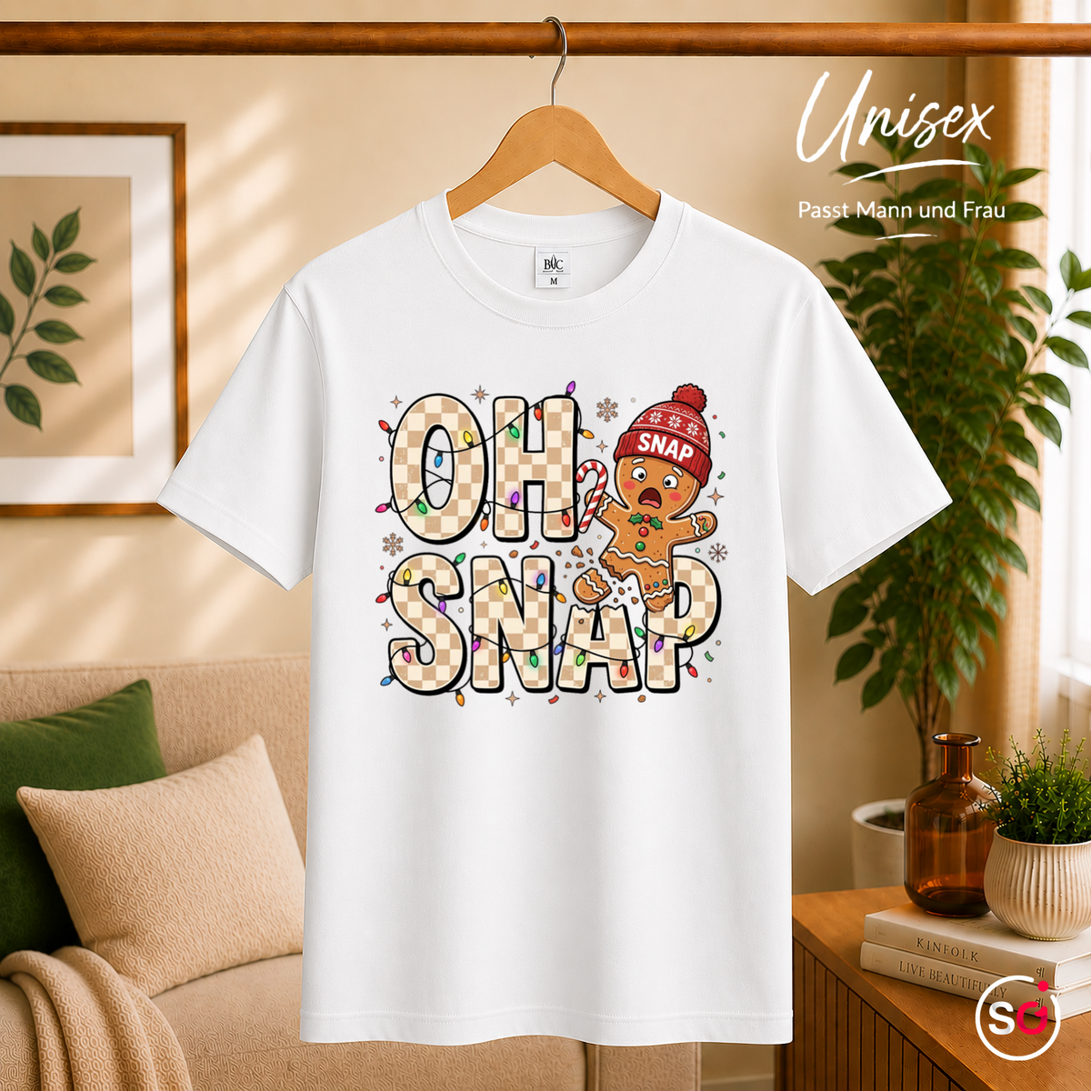Unisex Weiß – Oh Snap T-Shirt mit lustigem Lebkuchenmann | Witziges Design für die Weihnachtszeit & Advent