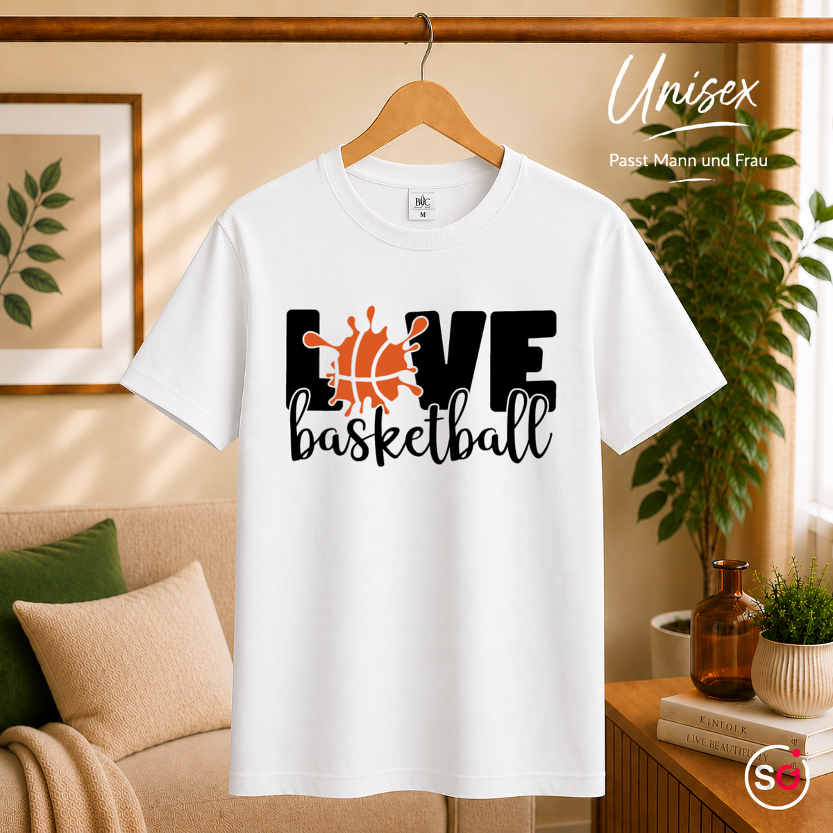 Unisex Weiß – Love Basketball T-Shirt mit dynamischem Splash-Art-Design