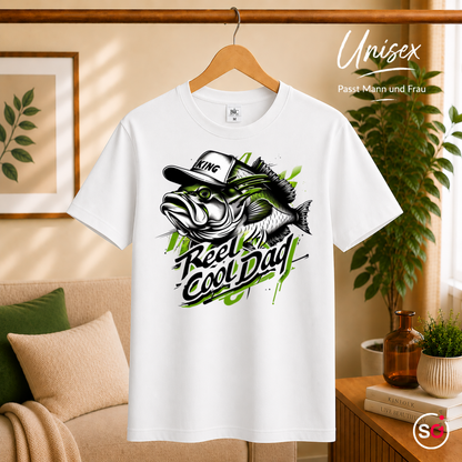 Unisex Weiß – Reel Cool Dad T-Shirt | Lässiges Angler-Design mit Fisch und King-Kappe