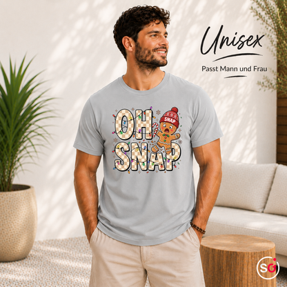 Unisex Grau – Oh Snap T-Shirt mit lustigem Lebkuchenmann | Witziges Design für die Weihnachtszeit & Advent