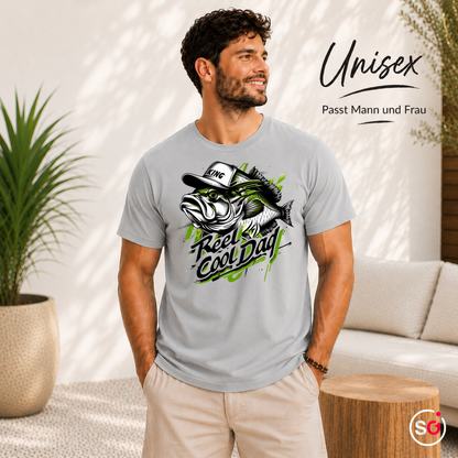 Unisex Grau – Reel Cool Dad T-Shirt | Lässiges Angler-Design mit Fisch und King-Kappe