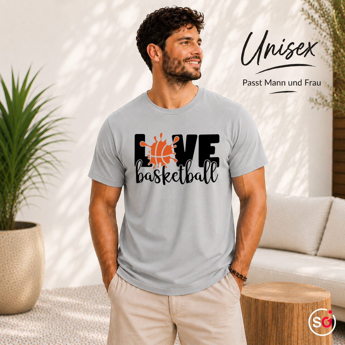 Unisex Grau – Love Basketball T-Shirt mit dynamischem Splash-Art-Design