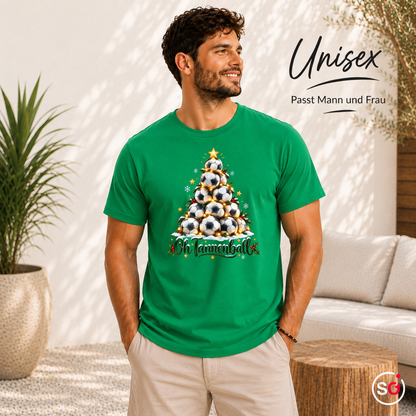 Unisex KellyGrün – Oh Tannenball T-Shirt: Witziger Weihnachtsbaum aus Fußbällen für die Festtage