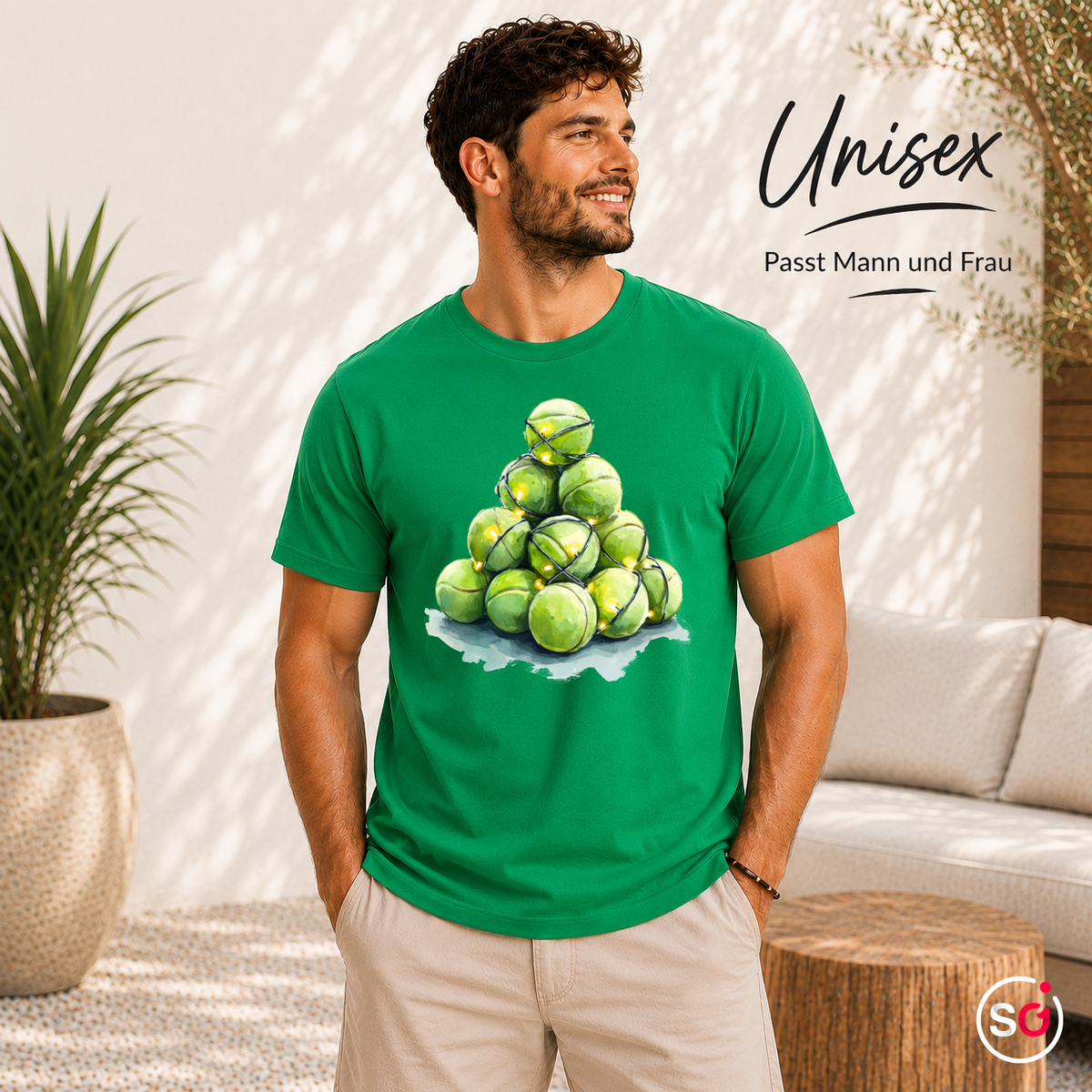 Unisex KellyGrün – Weihnachtsbaum aus Tennisbällen T-Shirt | Festliches Design für Tennisfans