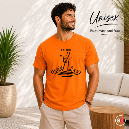 Unisex Orange – T-Shirt mit sarkastischem 'I'm Fine' Daumen Hoch Motiv