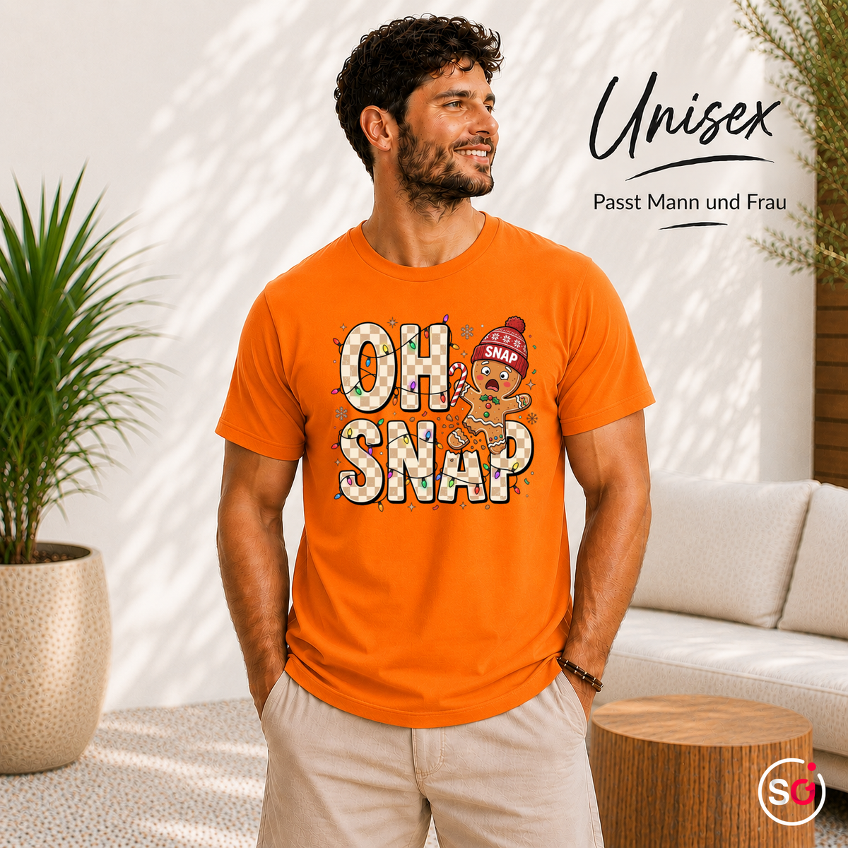 Unisex Orange – Oh Snap T-Shirt mit lustigem Lebkuchenmann | Witziges Design für die Weihnachtszeit & Advent
