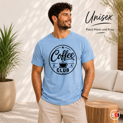 Unisex SkyBlau – T-Shirt mit Coffee Club Emblem | Retro-Logo für Kaffee-Liebhaber