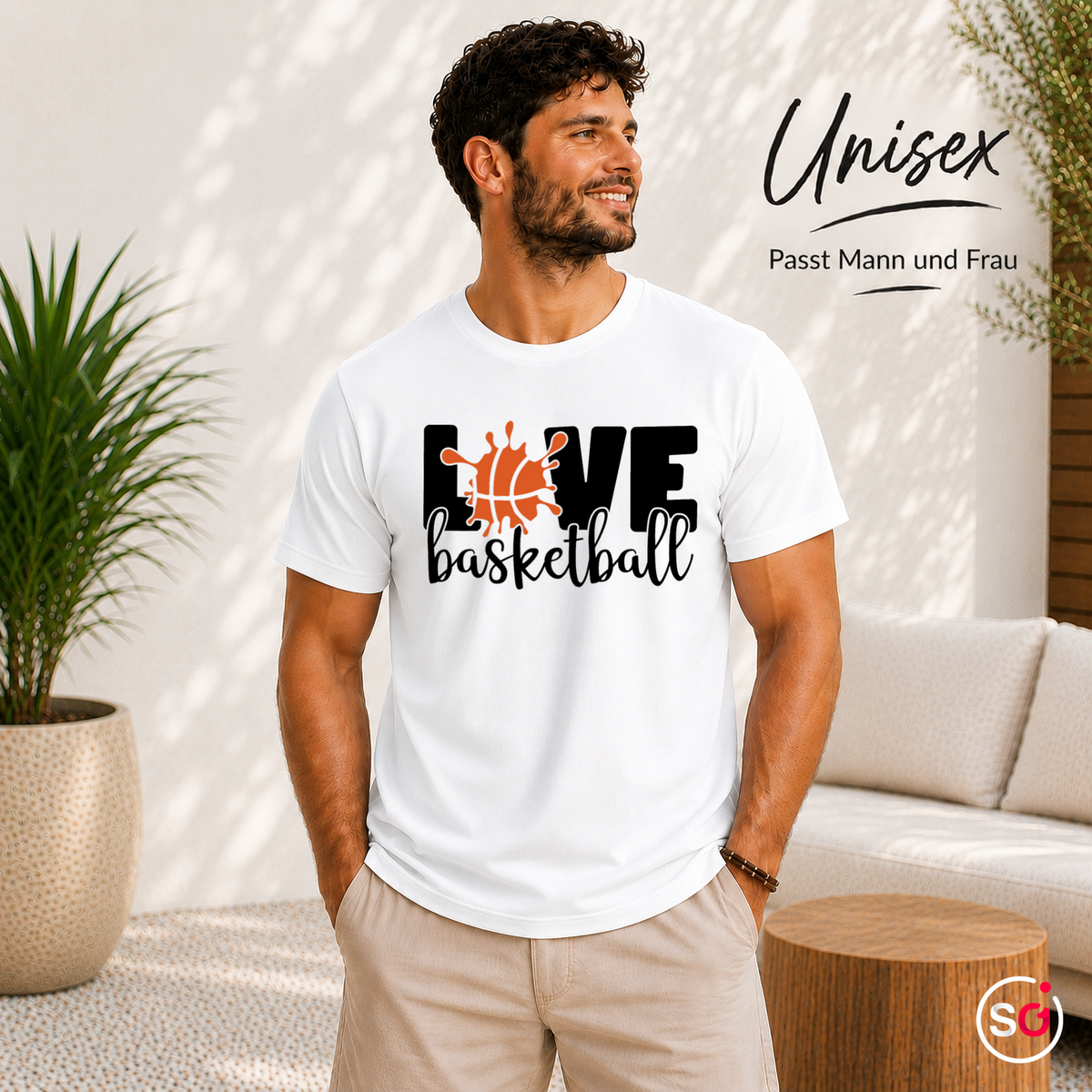Unisex Weiß – Love Basketball T-Shirt mit dynamischem Splash-Art-Design