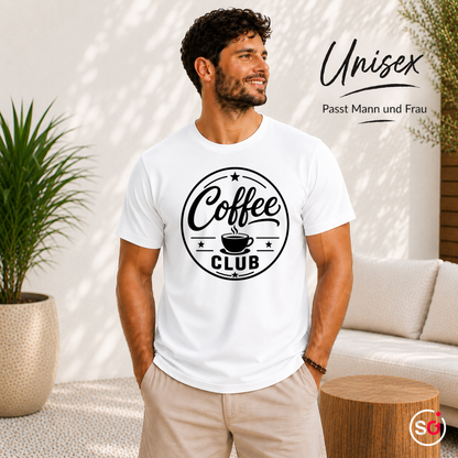 Unisex Weiß – T-Shirt mit Coffee Club Emblem | Retro-Logo für Kaffee-Liebhaber