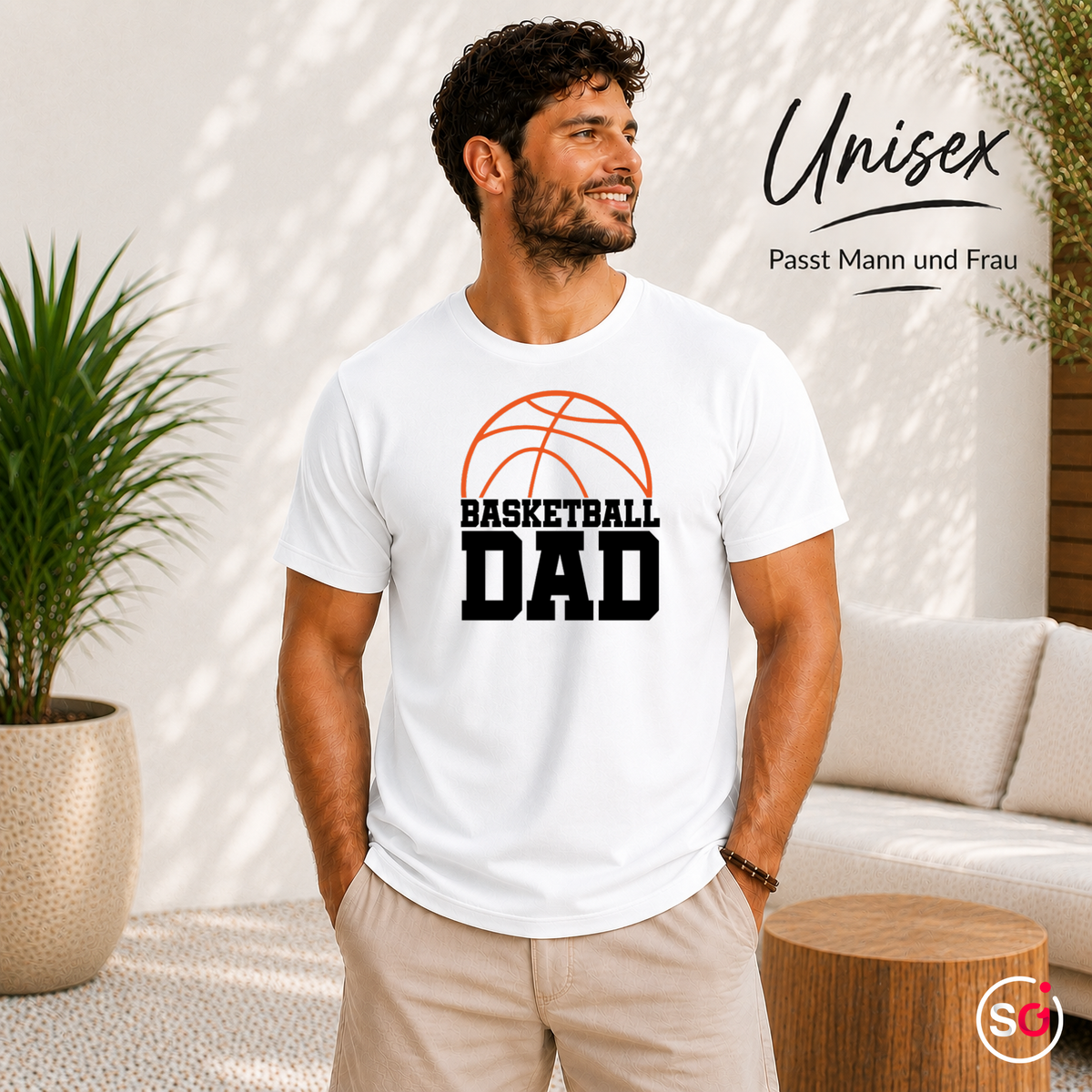 Unisex Weiß – T-Shirt mit 'Basketball Dad' Schriftzug und Ball-Grafik für stolze Väter