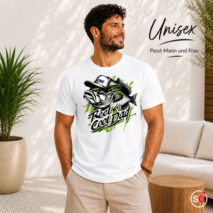 Unisex Weiß – Reel Cool Dad T-Shirt | Lässiges Angler-Design mit Fisch und King-Kappe