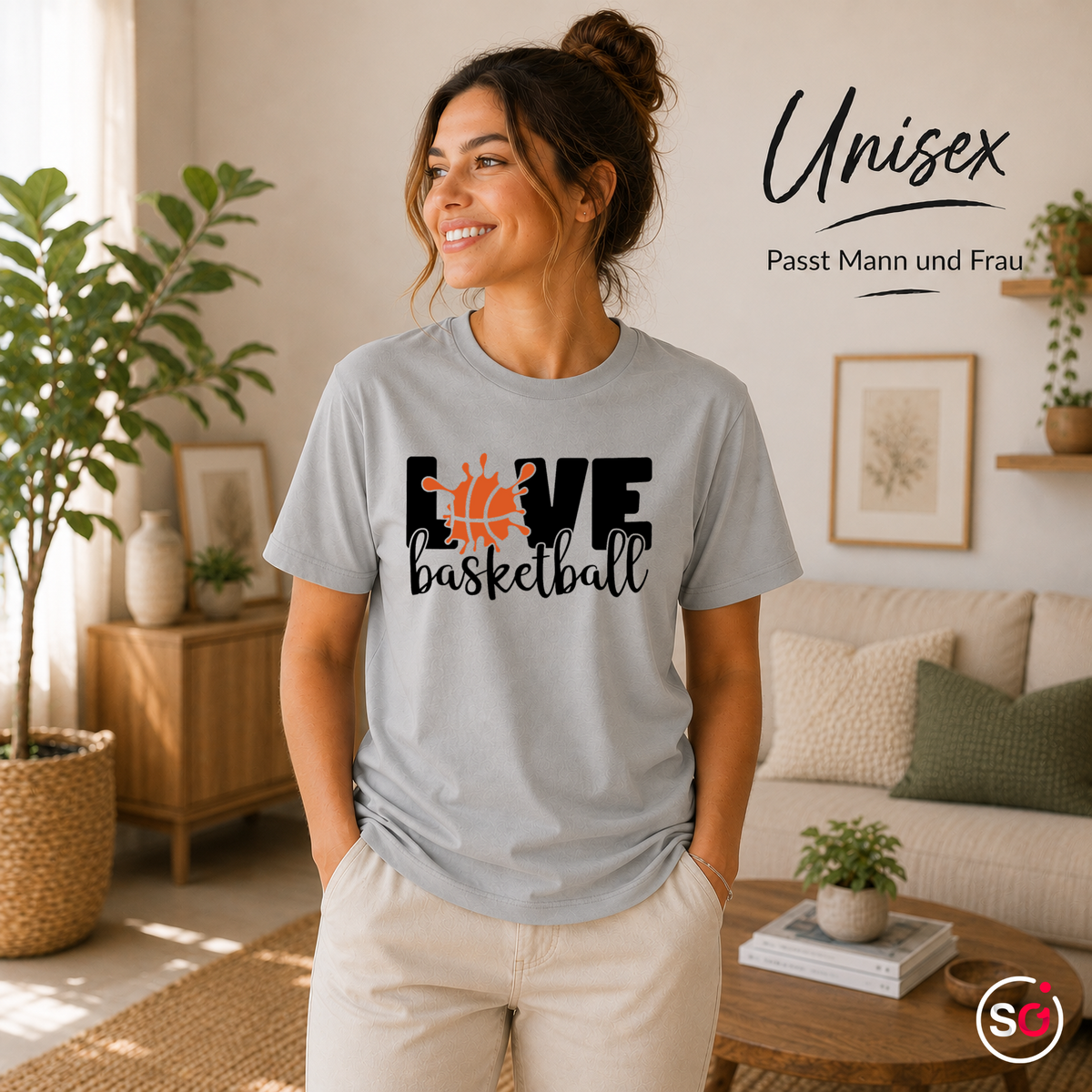 Unisex Grau – Love Basketball T-Shirt mit dynamischem Splash-Art-Design