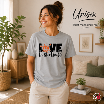 Unisex Grau – Love Basketball T-Shirt mit dynamischem Splash-Art-Design