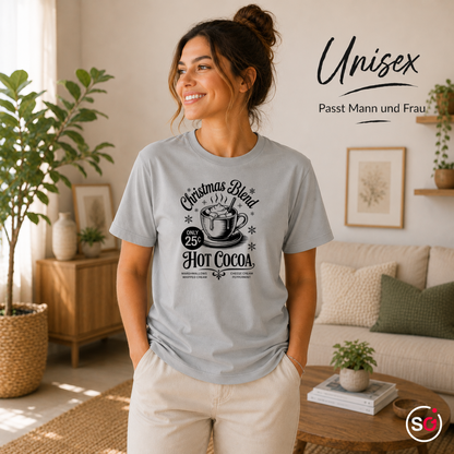 Unisex Grau – T-Shirt mit Hot Cocoa Motiv 'Christmas Blend' im nostalgischen Retro-Design