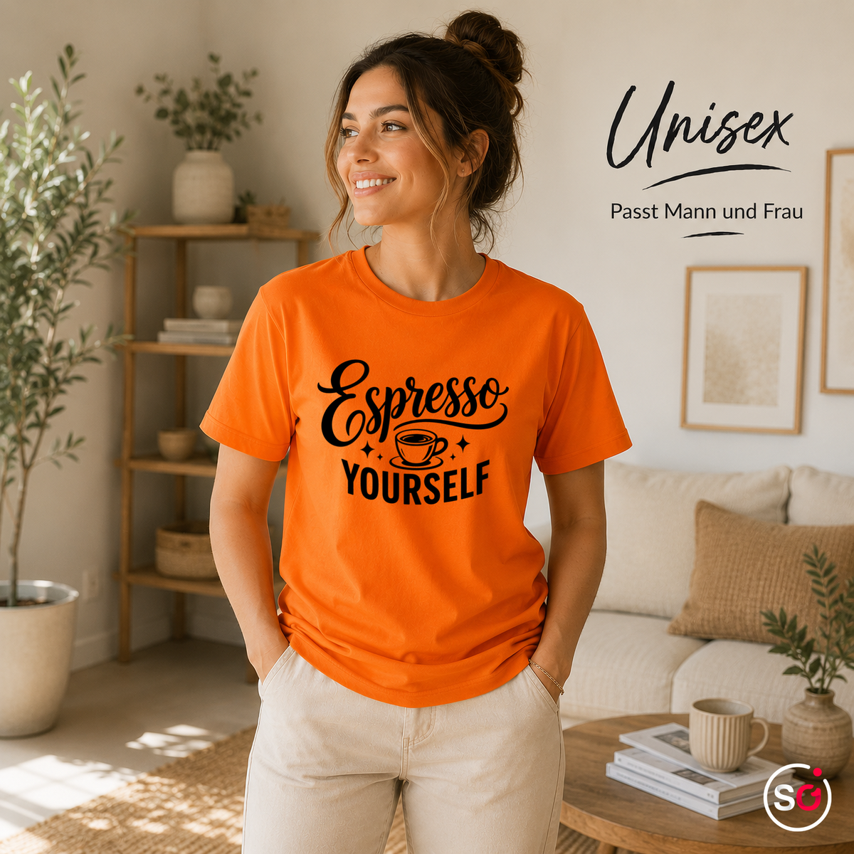 Unisex Orange – T-Shirt mit Spruch "Espresso Yourself" | Witziges Wortspiel-Design für Kaffeeliebhaber