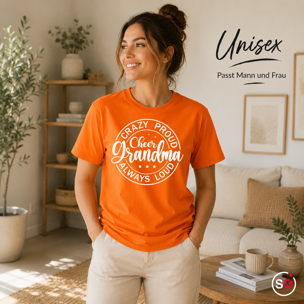 Unisex Orange – T-Shirt mit „Crazy Proud Cheer Grandma“ Spruch für die stolzeste und lauteste Oma
